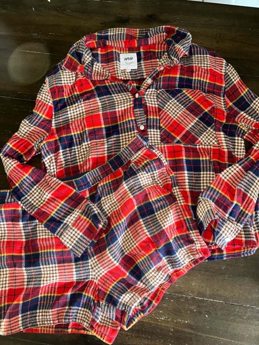 Aerie Plaid Flannel Pajama Set Button Down Top and Sleep Boxers